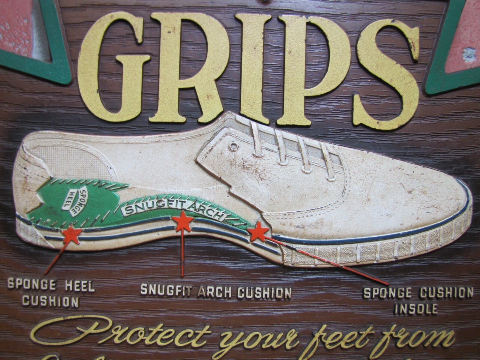 GRIPS CANVAS SNEAKERS BEACON FALLS RUBBER FOOTWEAR Old Shoe Store Ad Sign USA