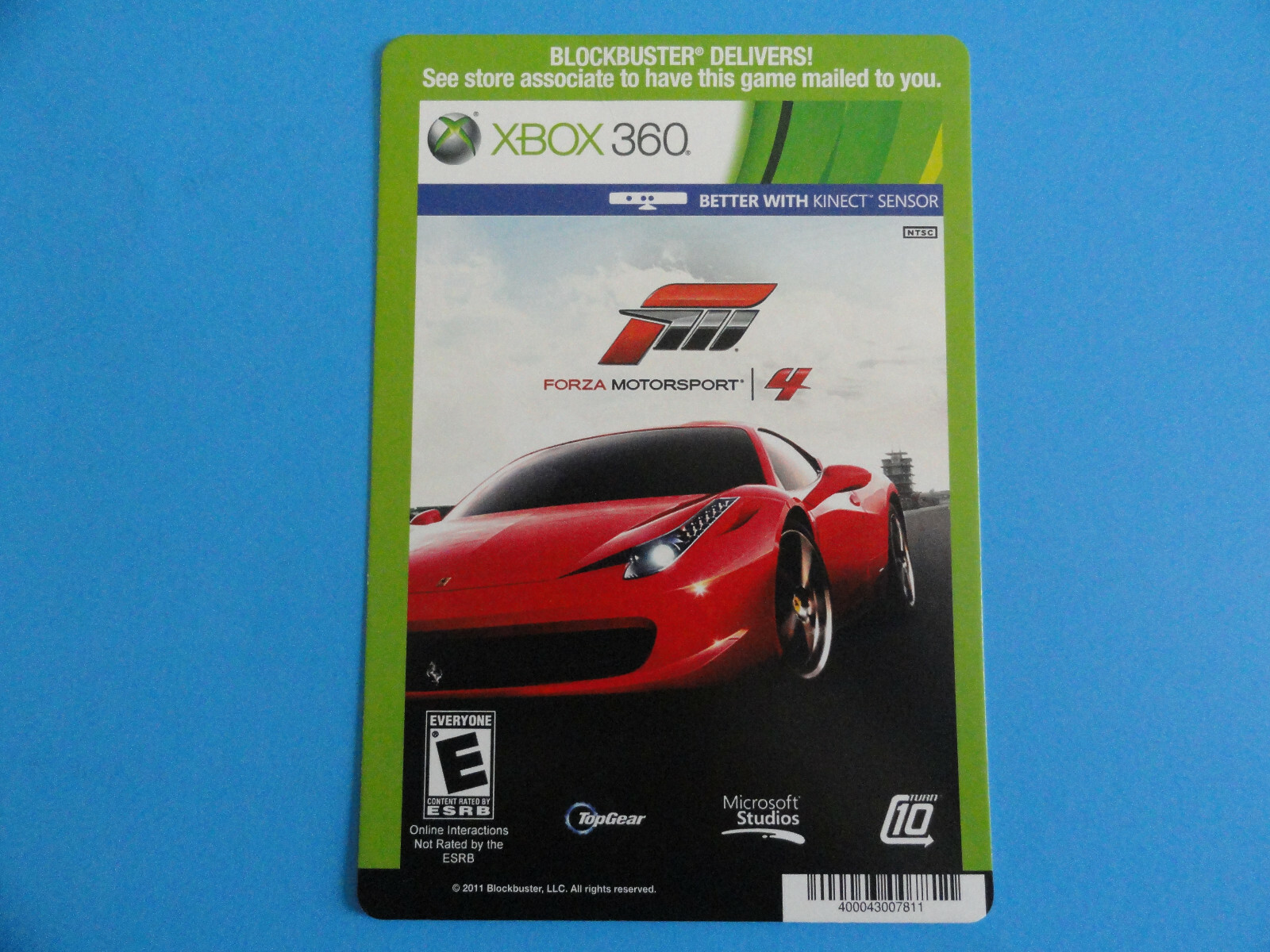 XBOX 360 FORZA MOTORSPORT 4 BLOCKBUSTER VIDEO BACKER CARD 5″X8″ NO GAME