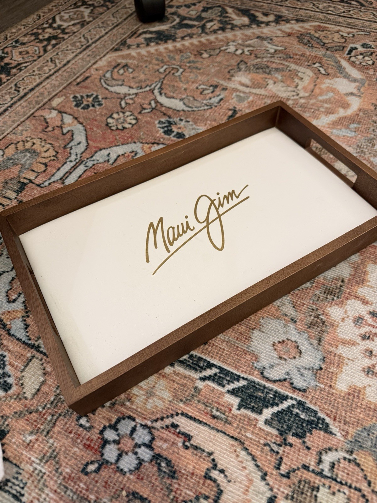 Maui JIm Leather Cushioned Wooden Tray