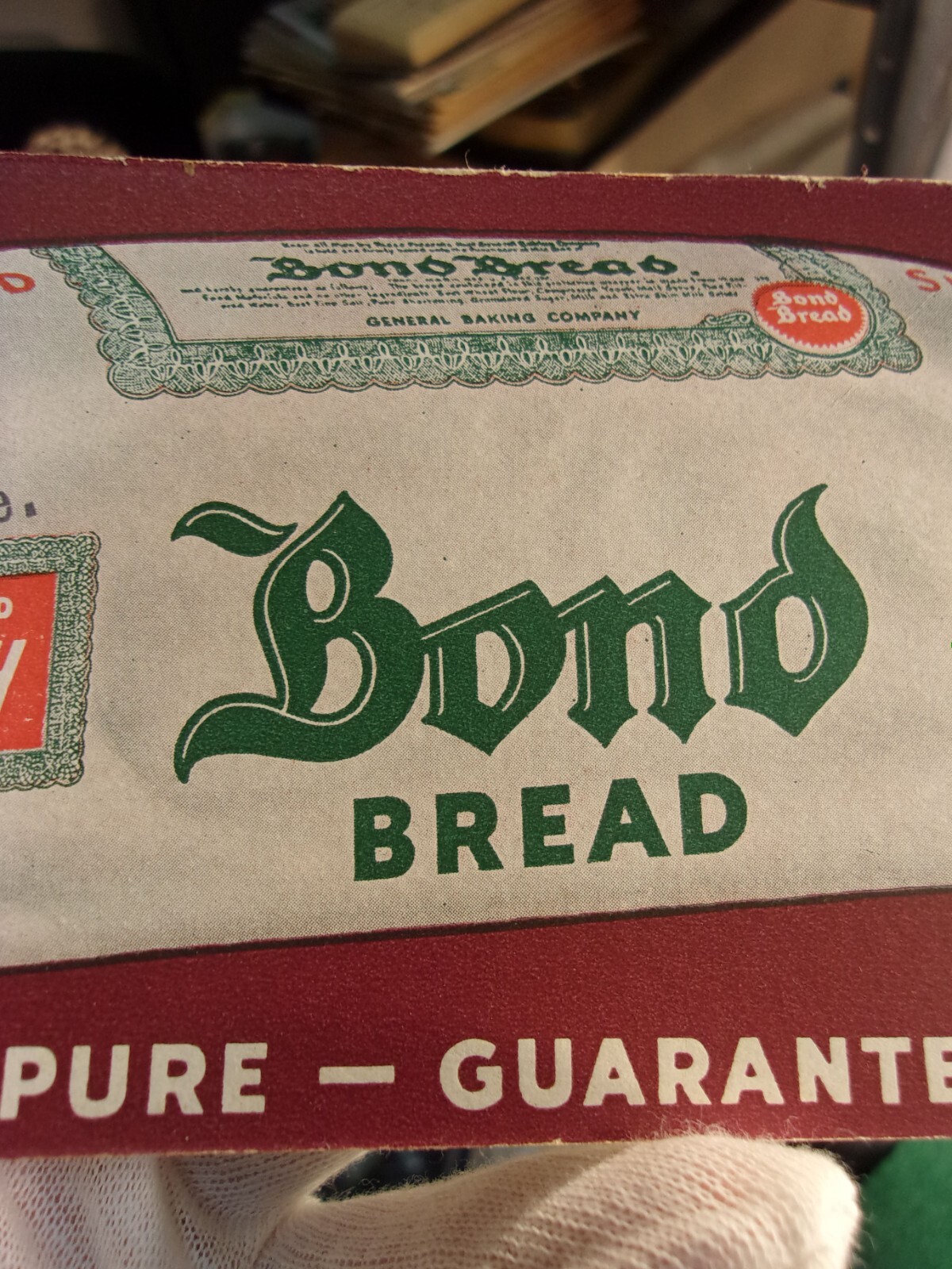 RARE OLD VTG ANTIQUE 1920s-1930s STORE DISPLAY CARD: “BOND BREAD” PURE & FRESH