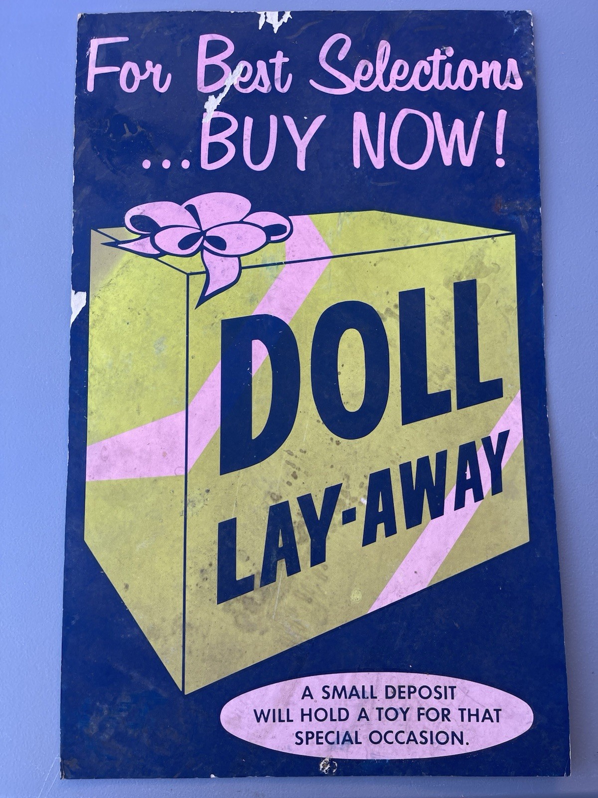 Vintage Lay-Away Doll sale Sign , Retail POS From About 1968 Poster Card Stock