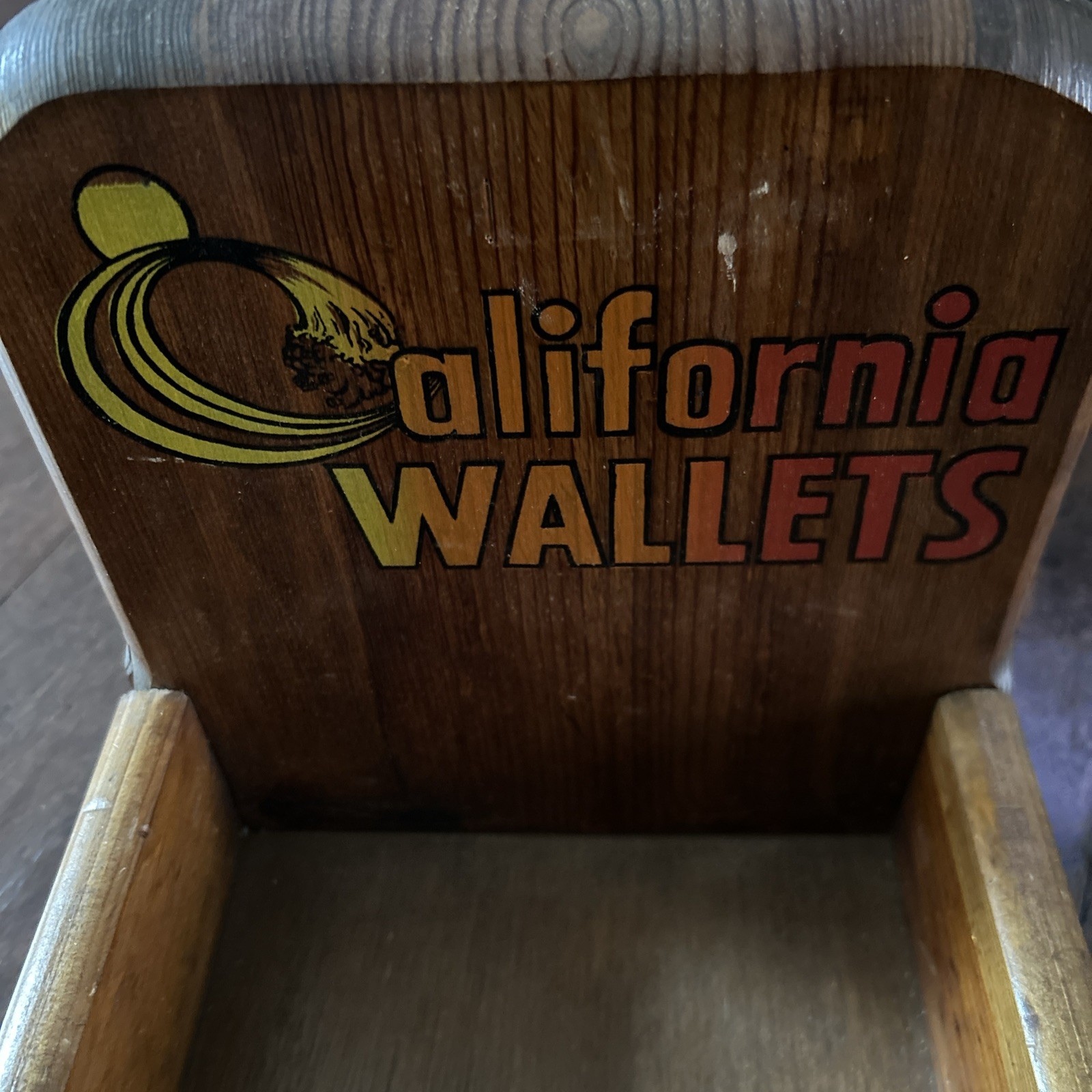 California Wallets Wooden Countertop Display Box Sunset Crashing Wave
