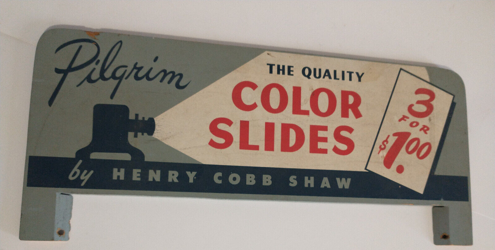 HENRY COBB SHAW SIGN PILGRIM COLOR SLIDE PHOTO STORE DISPLAY WOODEN DENT