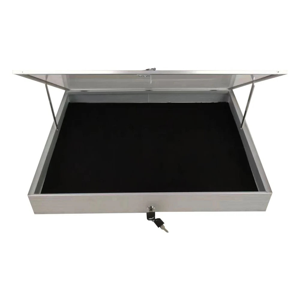 Lockable Aluminum Display Case 36 x 24 x 4″ Silver Showcase for Collectibles