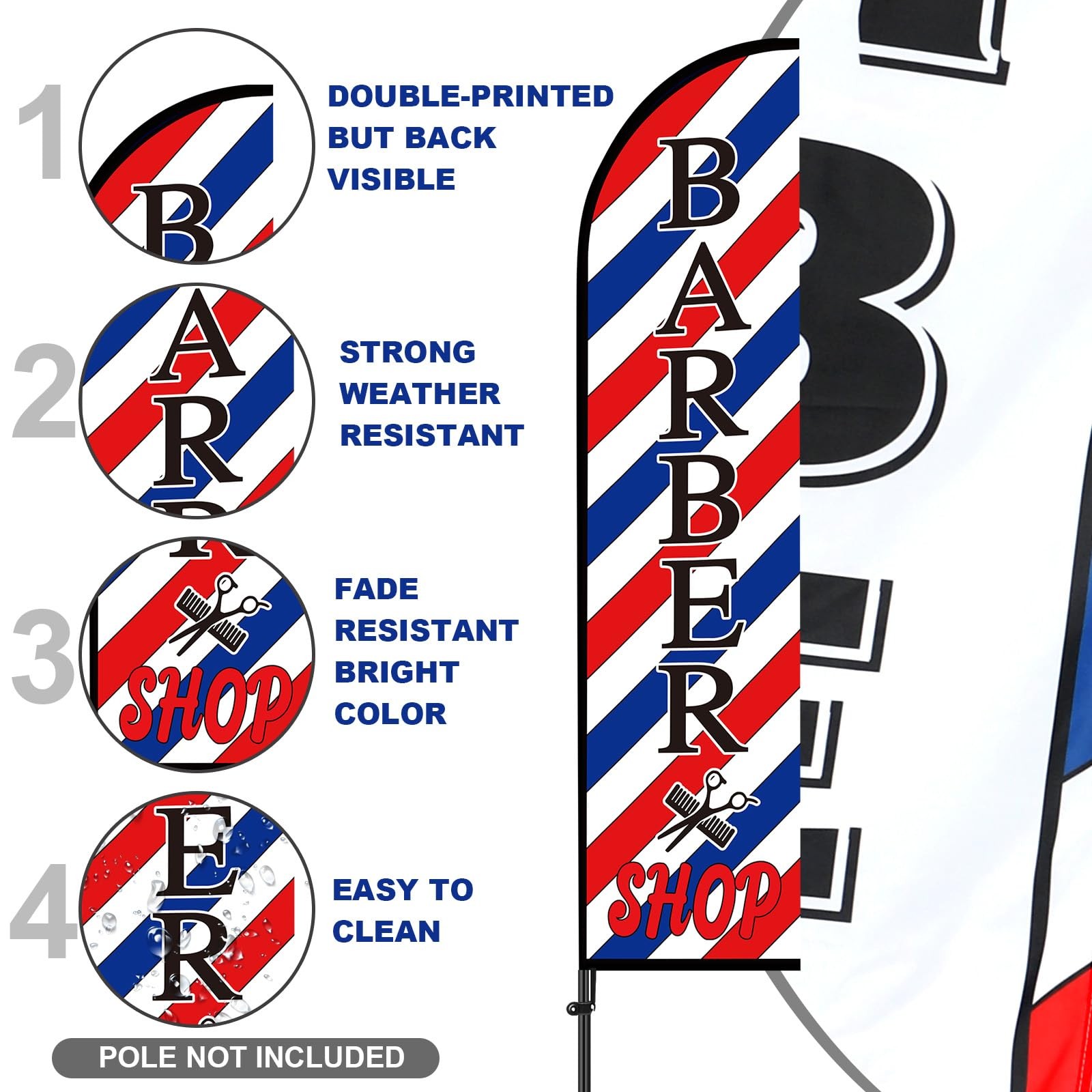 VitalCozy 2 Set Barber Flag Barbershop Swooper Flag Banner with Pole Kit 7ft