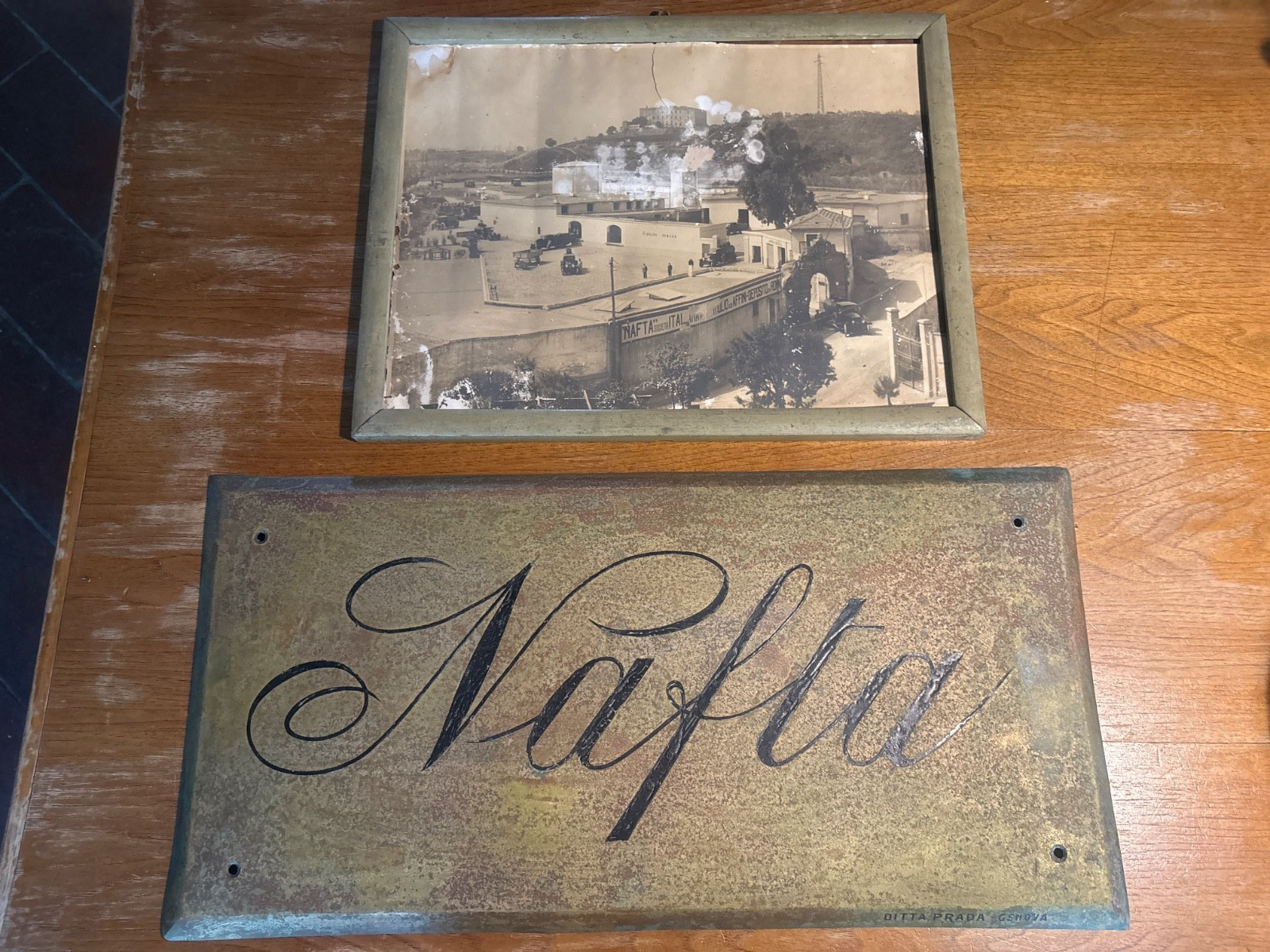 Domed Metal Plaque-NAFTA-Ditta Prada Genoa 1940’s+ Photo Framed Depos