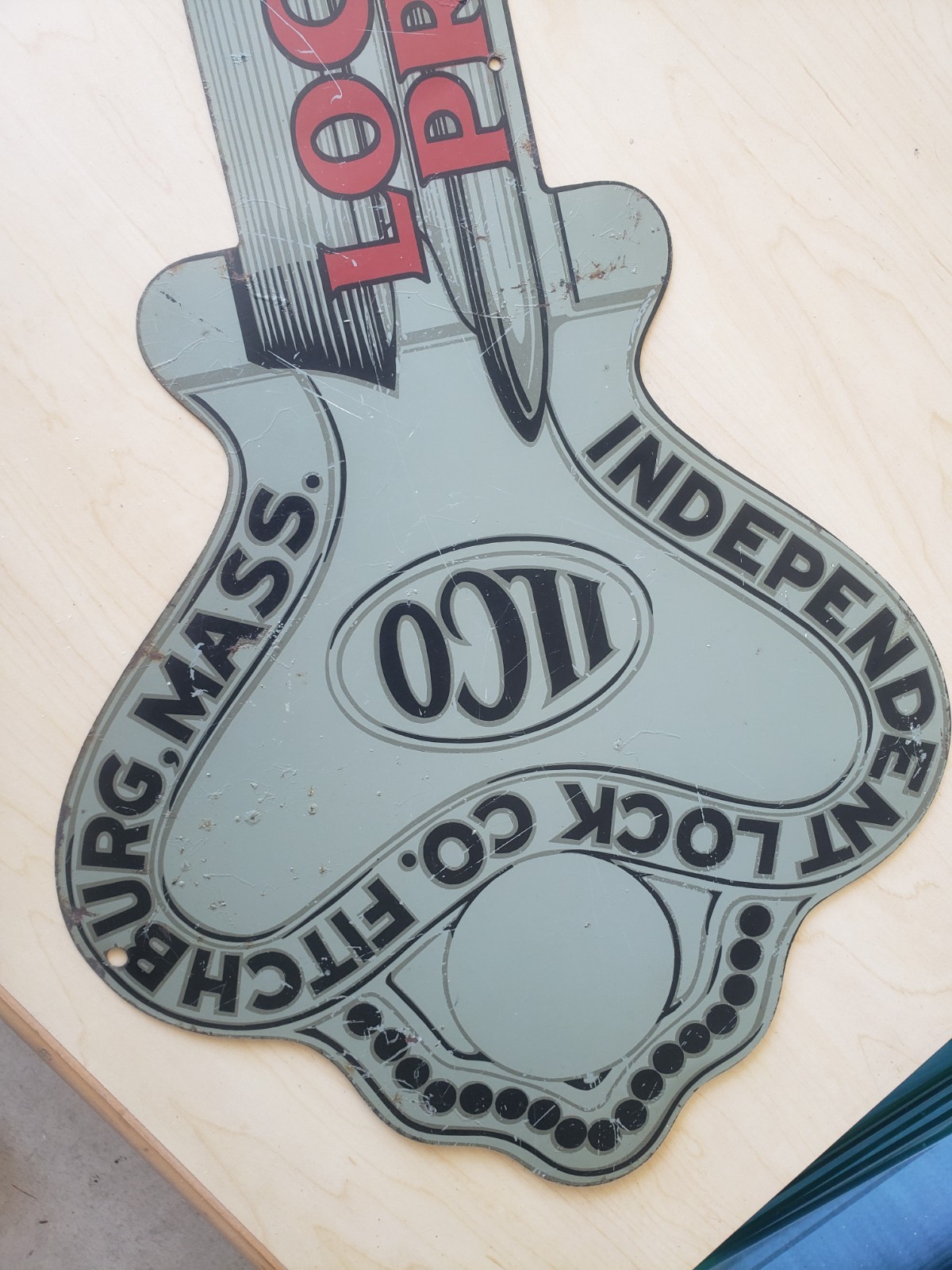 Early Vintage ILCO KEYS Metal DOUBLE SIDED Advertising Trade SIGN Fitchburg, MA