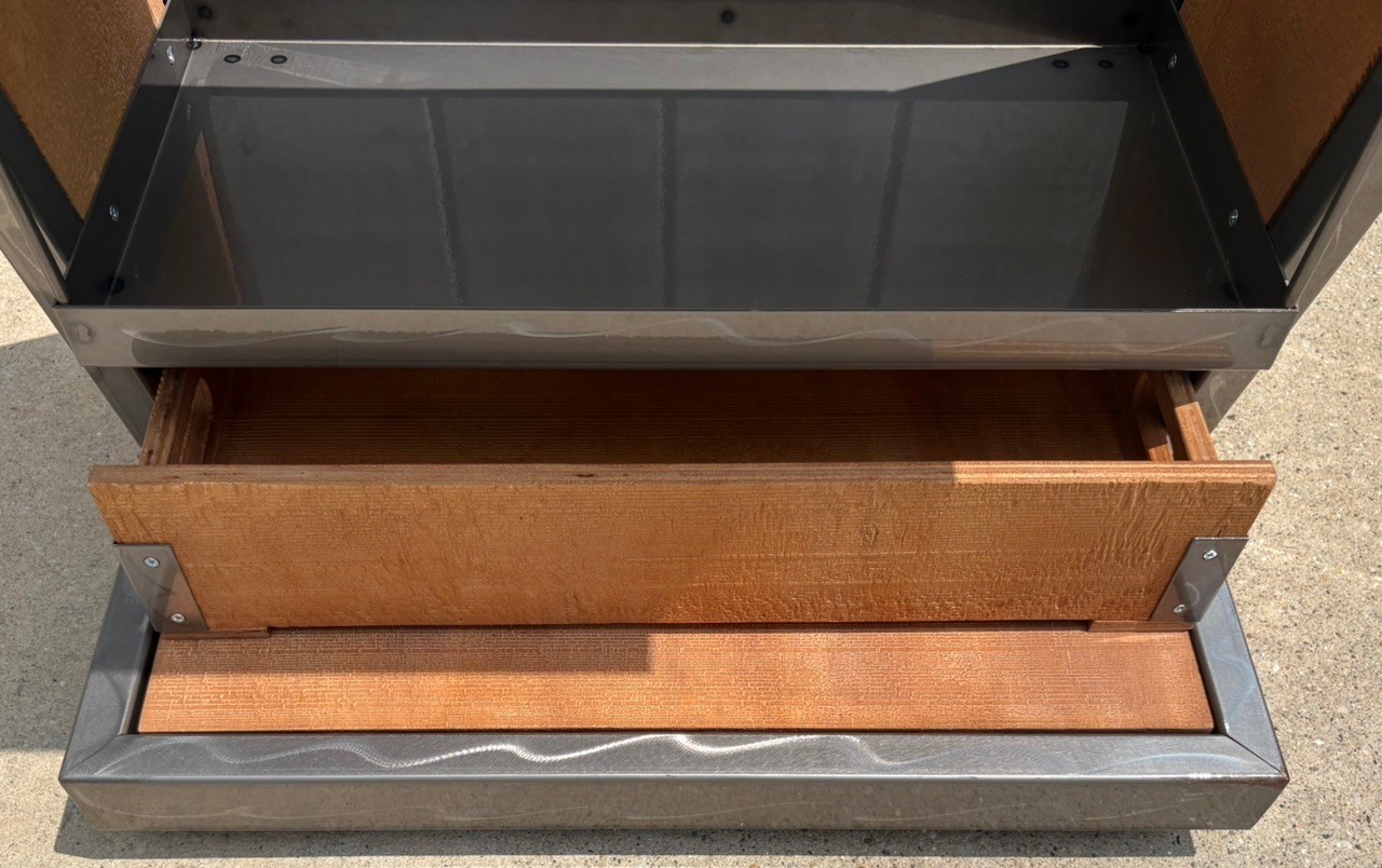 RED BULL – RETAIL DISPLAY SHELF – WOOD AND BRUSHED METAL UNIQUE **BRAND NEW**