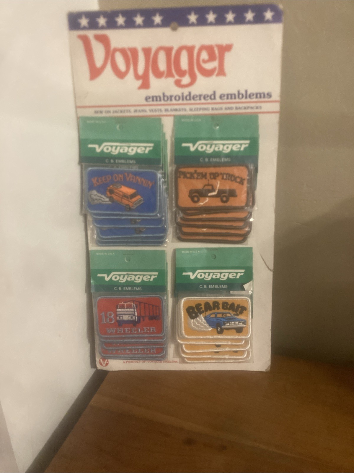 NOS Vintage Voyager Patches Store Display With 24 Patches C.B Emblems