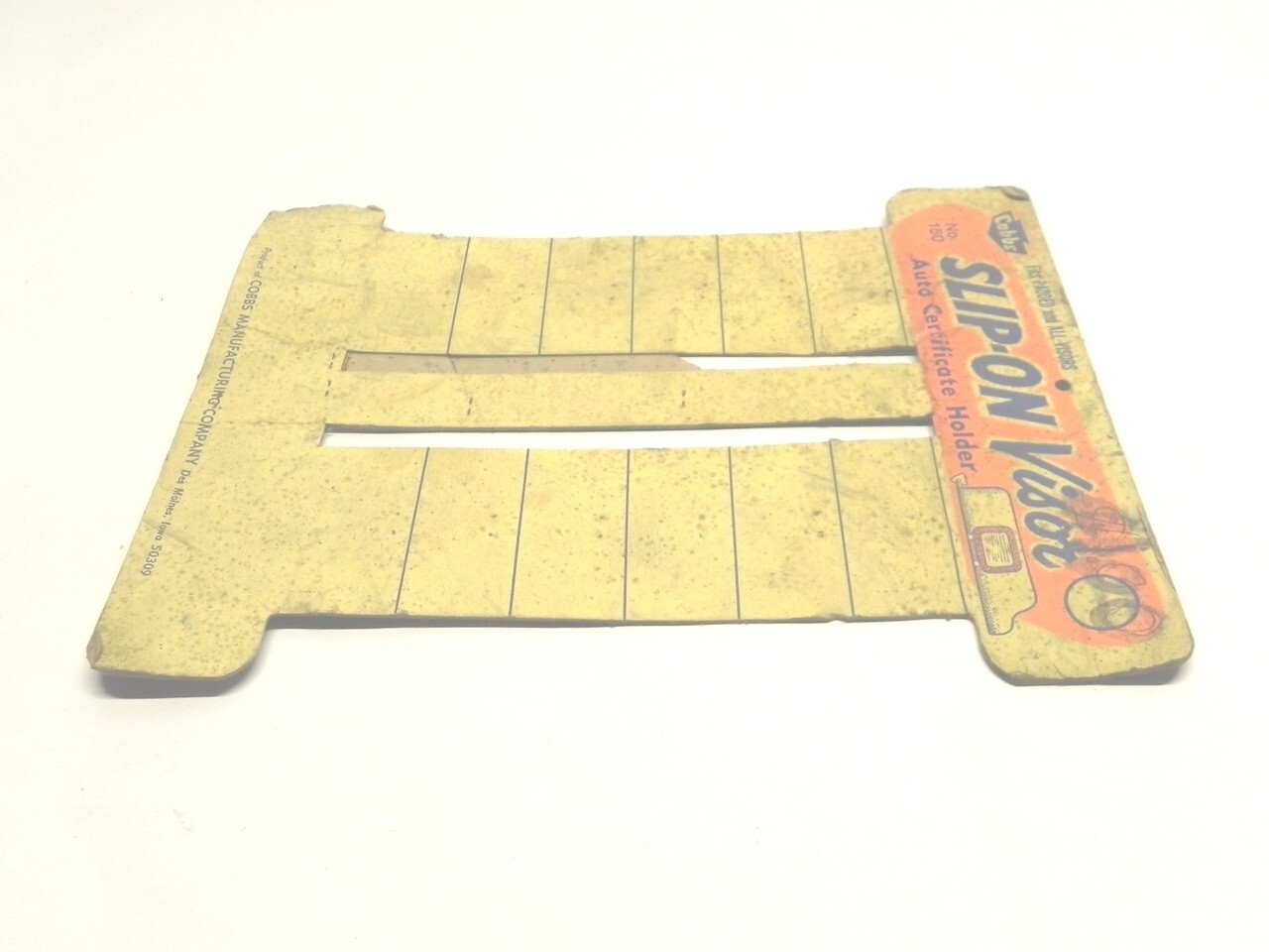 VINTAGE COBBS SLIP-ON VISOR AUTO CERTIFICATION HOLDER DSIPLAY STAND USED WORN
