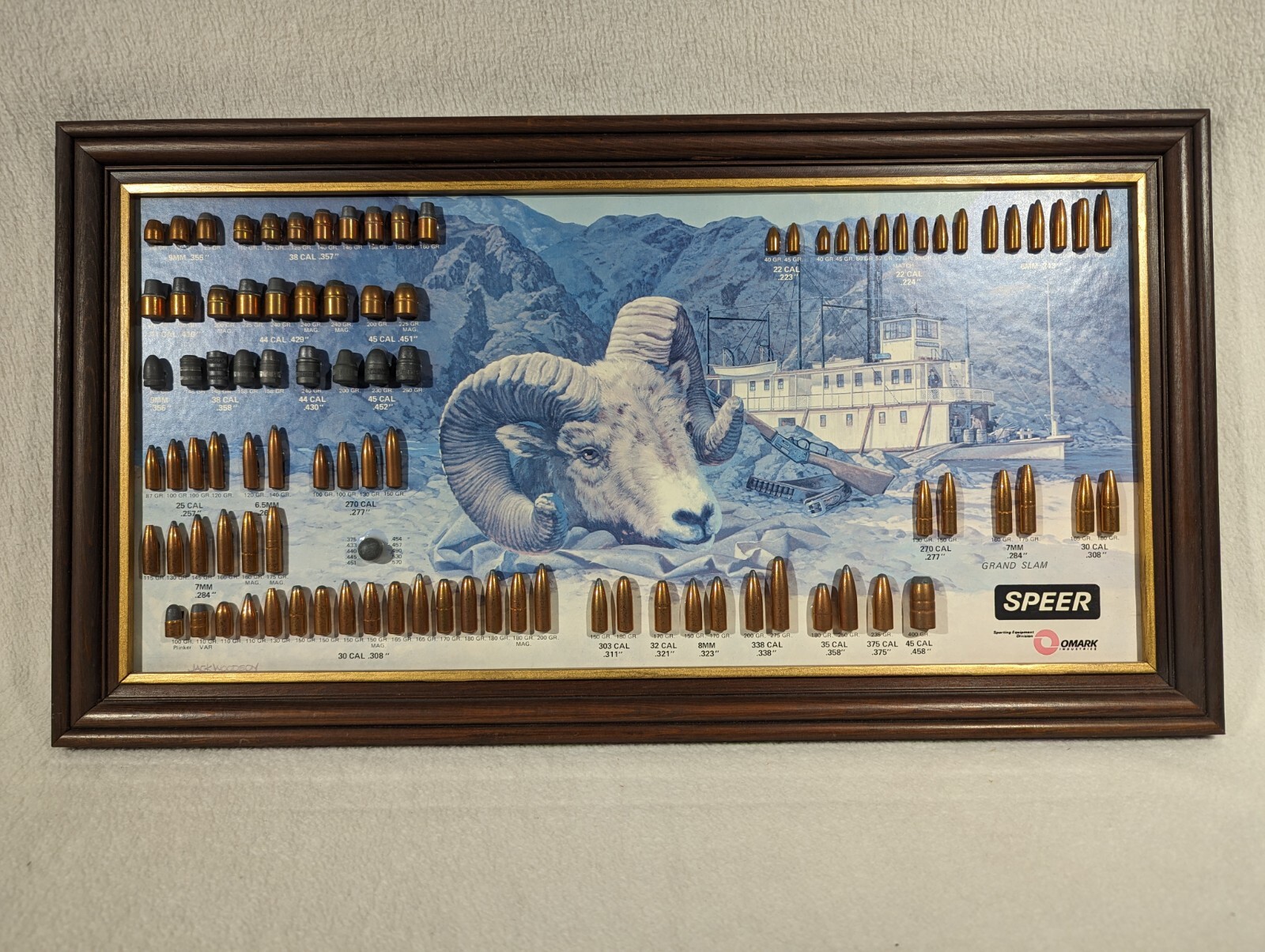 Vtg 1977 Speer Ammunition Store Display Bullet Chart Hell’s Canyon Ram Riverboat