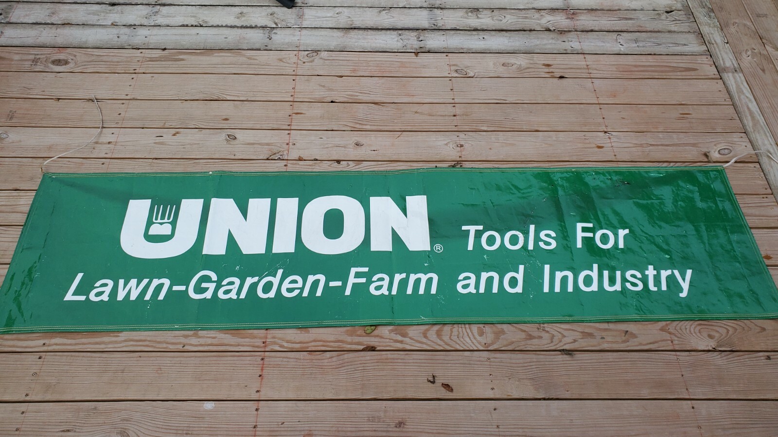 VINTAGE UNION TOOLS VINYL BANNER ADVERTISING SIGN LAWN GARDEN FARM INDUSTRY
