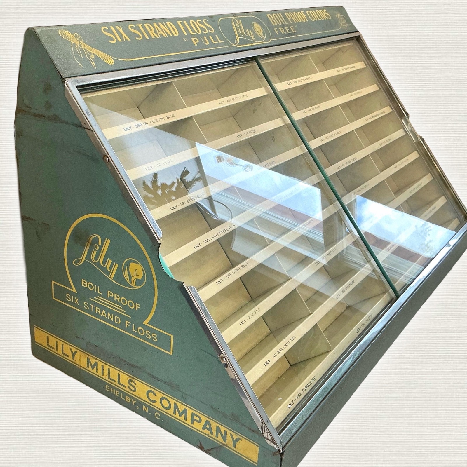 Vtg Large 25” Lily Mills Embroidery Floss Retail Display Cabinet Antique Thread