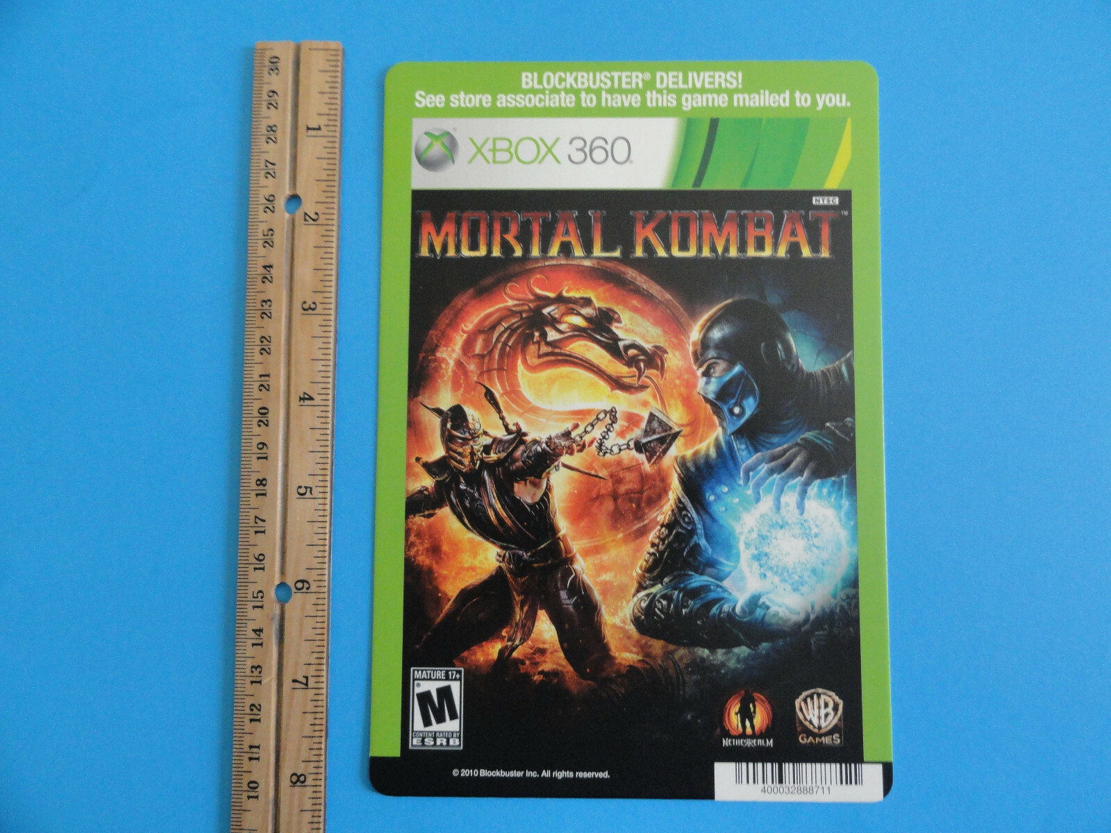 XBOX 360 MORTAL KOMBAT BLOCKBUSTER VIDEO BACKER CARD 5″X8″ – NO GAME