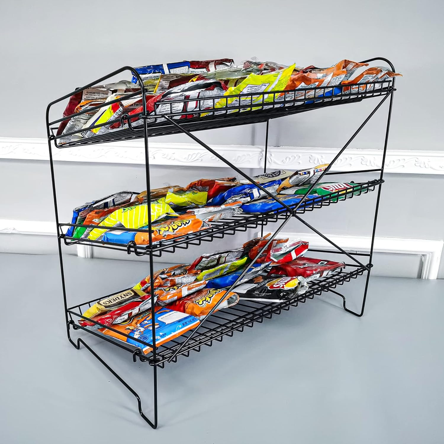 24×14.9×23.2 Inch 3-Tier Wire Display Rack for Countertop Snacks Books Pantry