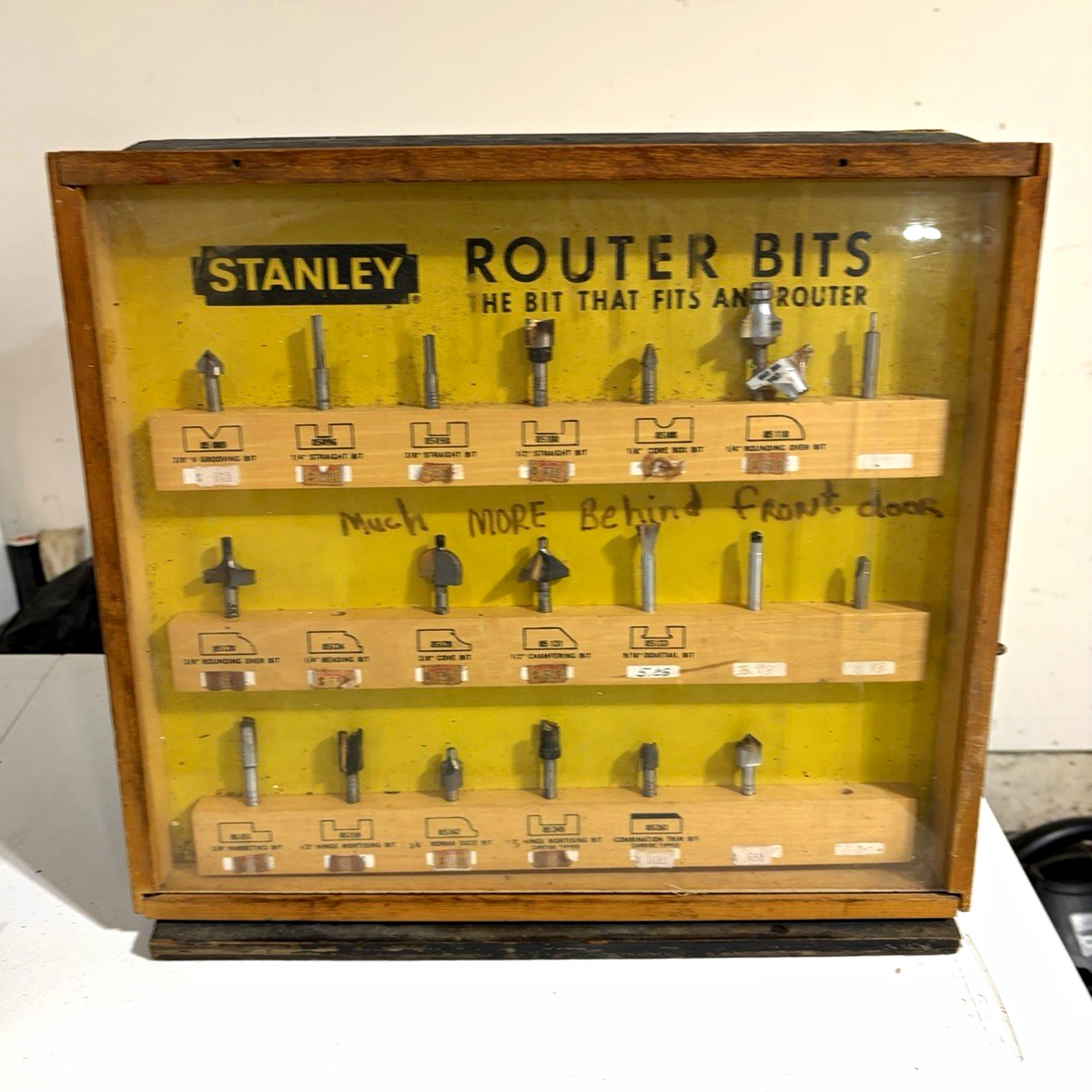 Stanley Vintage Router Bits Store Display Case Cabinet Yellow/Brown Advertising