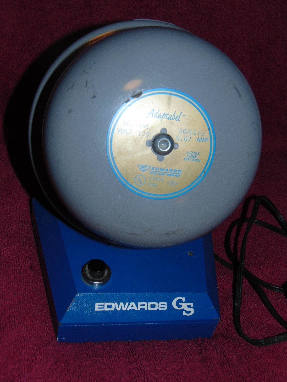 VINTAGE EDWARDS “GS ADAPTABEL” 340-6N5 ALARM/SCHOOL BELL STORE DISPLAY MODEL