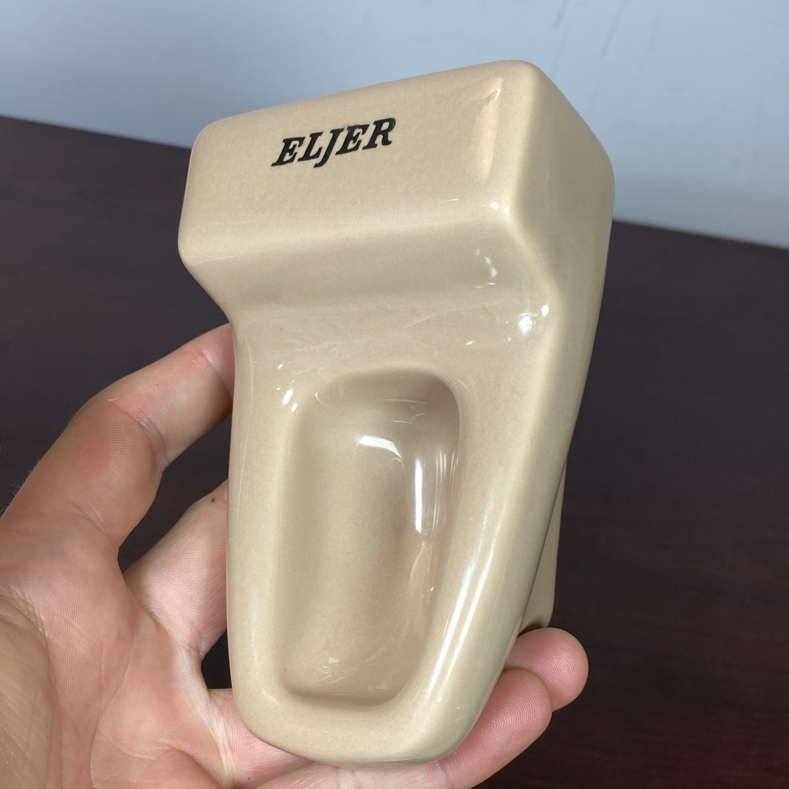 2 Vtg ELJER Salesman Sample Mini Porcelain Toilet Display Off White Pink Brown