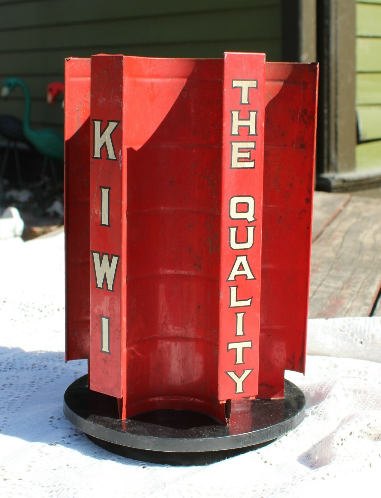 Vintage Art Deco 1940’s KIWI Boot Polish Metal Swivel Store Display Stand