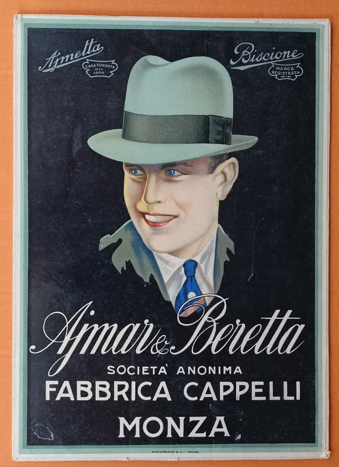 AjMAR &BERETTA HATS ORIGINAL CARDBOARD ADVERTISING PLATE -10141
