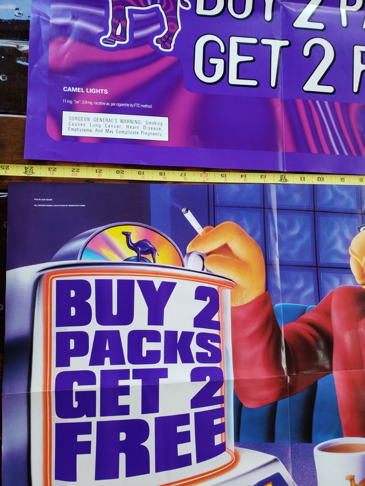 2 RARE Joe Camel Store Display Signs Posters Advertising Cigarette Tobacco