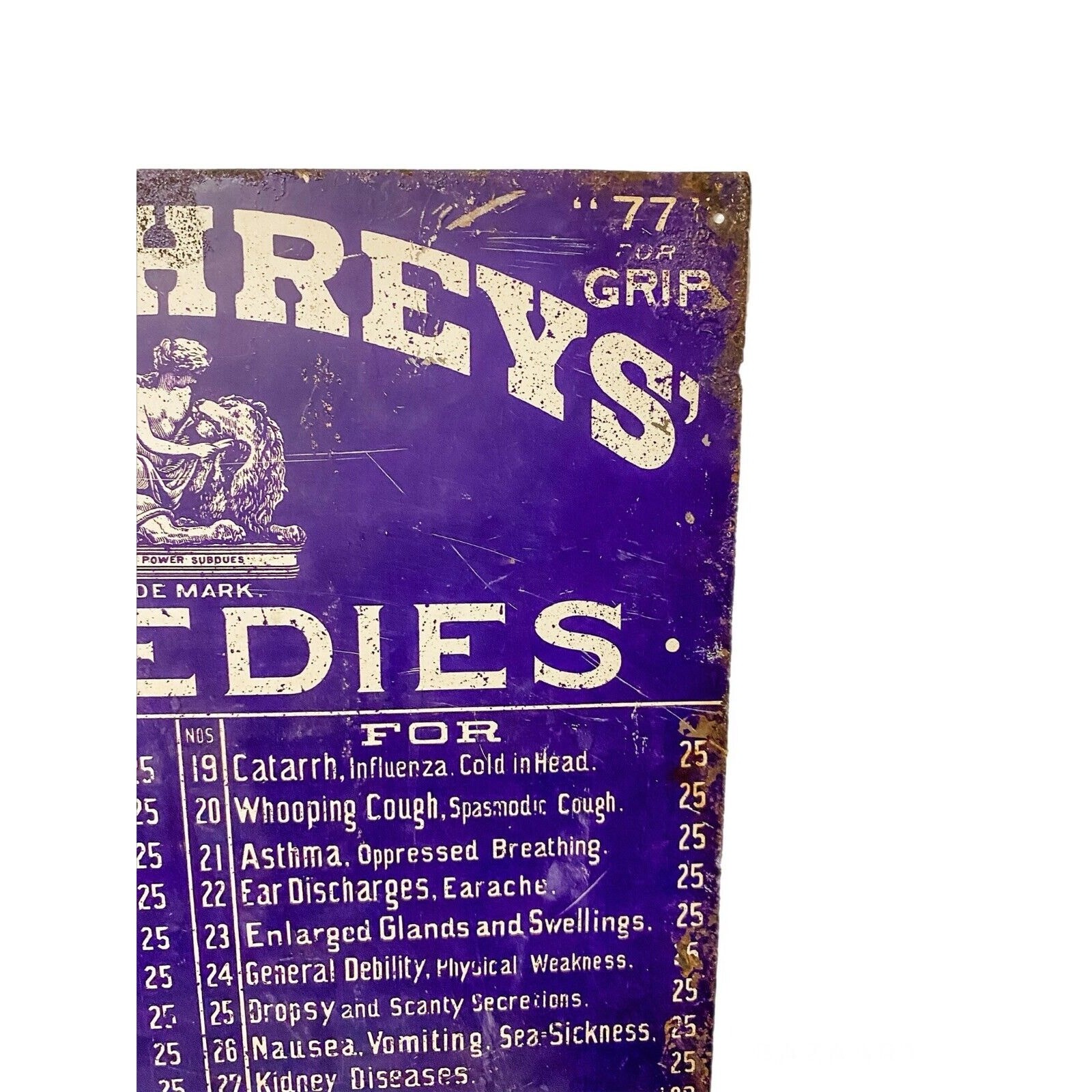 Antique Humphreys’ Remedies Tin Sign from Display Medical Cabinet Door
