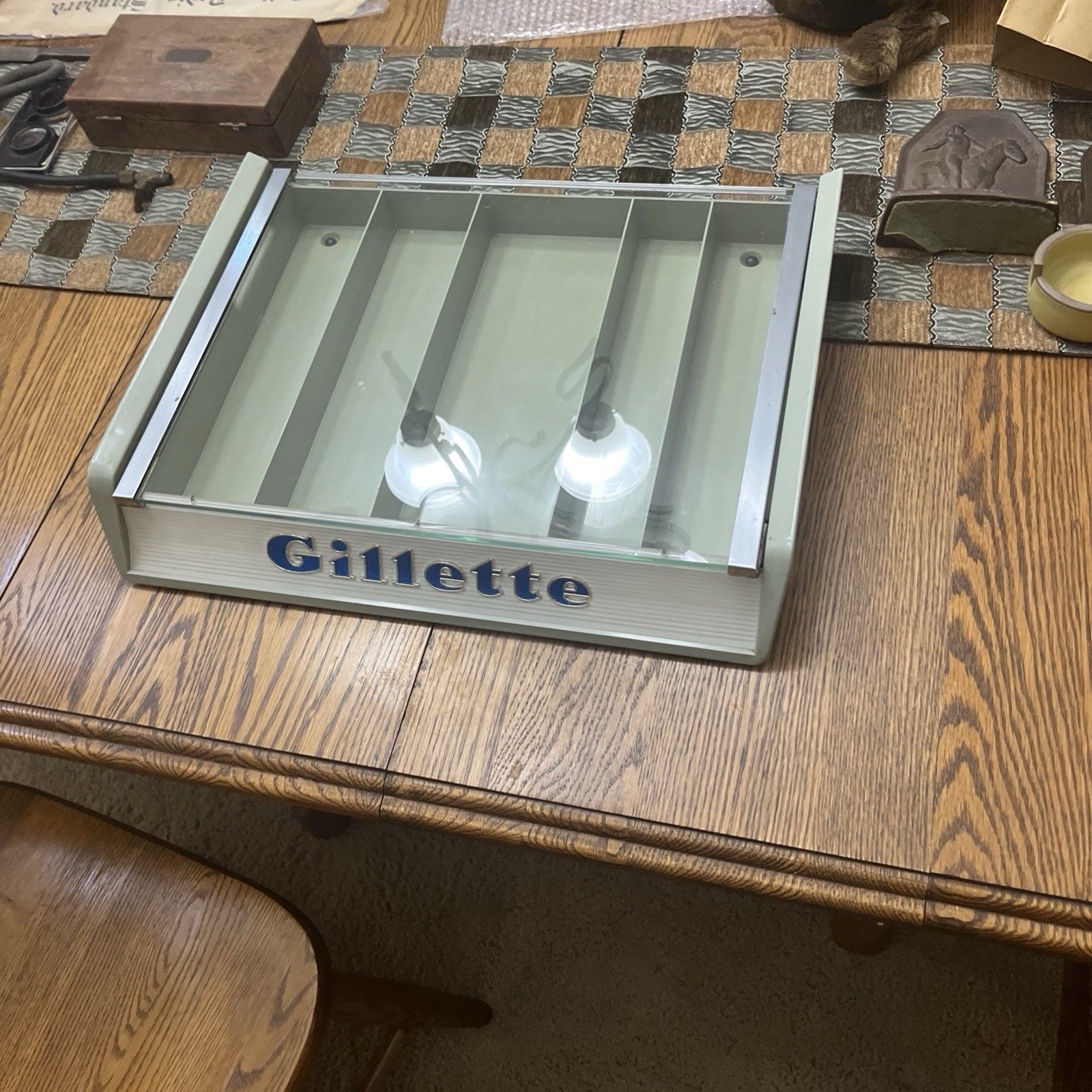 Vintage Gillette Countertop Display Case Glass Top Razor Cabinet Sight Antique