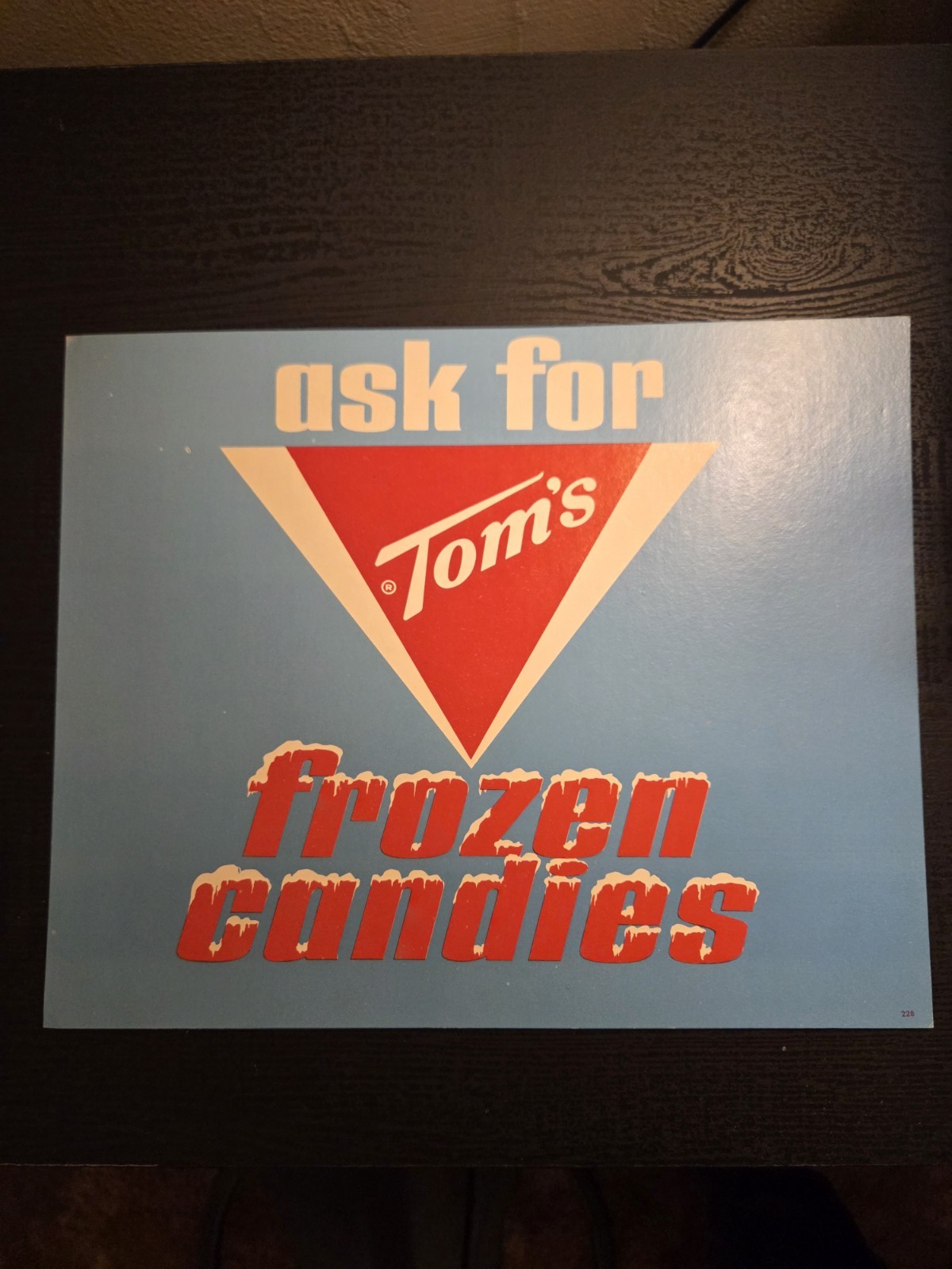 NOS Vintage Tom’s Frozen Candies Cardboard Sign – Near Mint – Form 228 – c. 1950