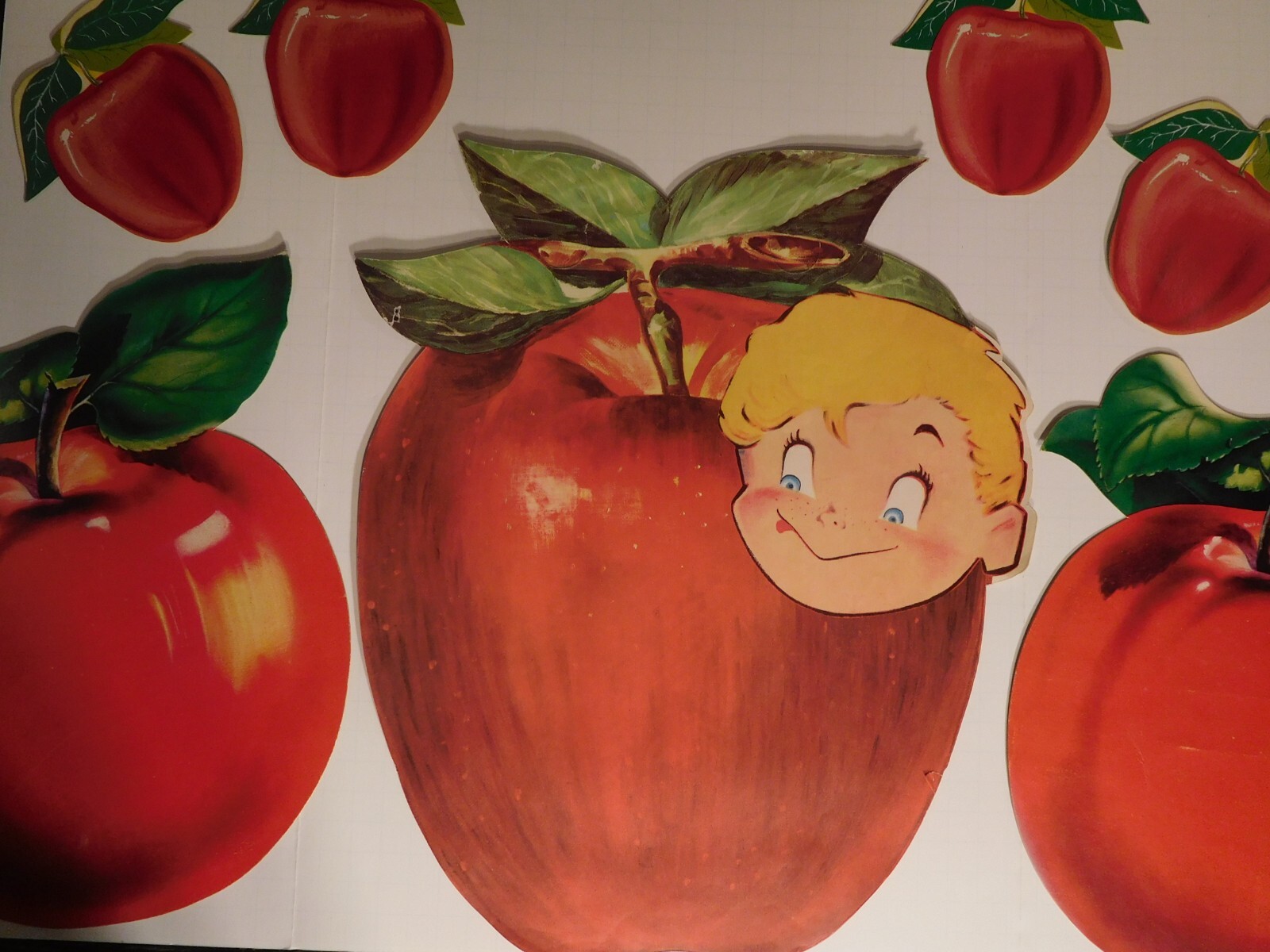 Delicious 8 Vintage Colorful RED Apple Ads Pictures Former Store Display