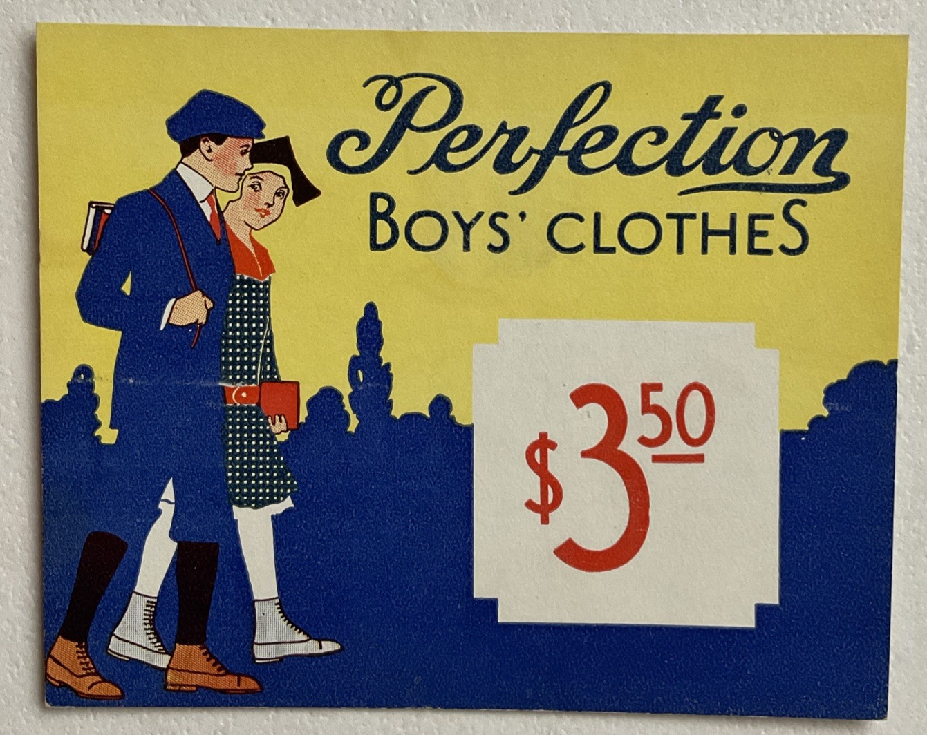 Art Deco Design Perfection Boys Clothes $3.50 Price Ticket Tag Vintage
