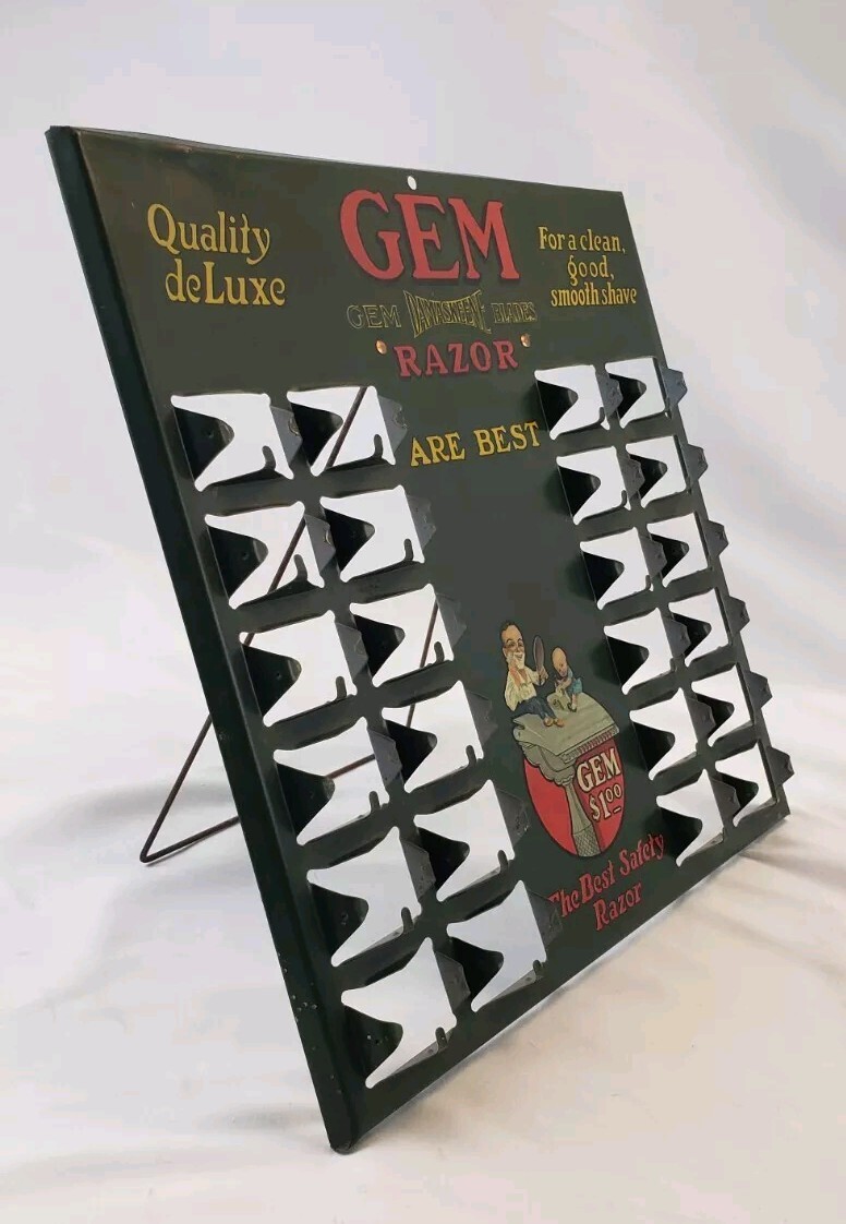 RARE Antique GEM Damaskeene Razor Blade Tin Advertising Store Sign Barber Shop