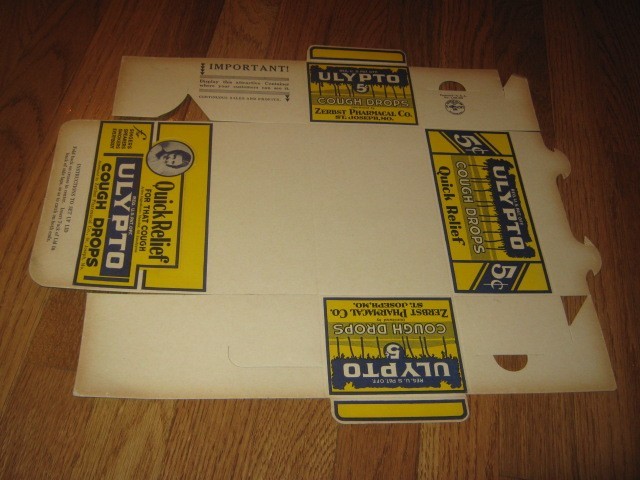 ULYPTO Cough Drops Zerbst St Joseph MO Advertising Store Display Original Box