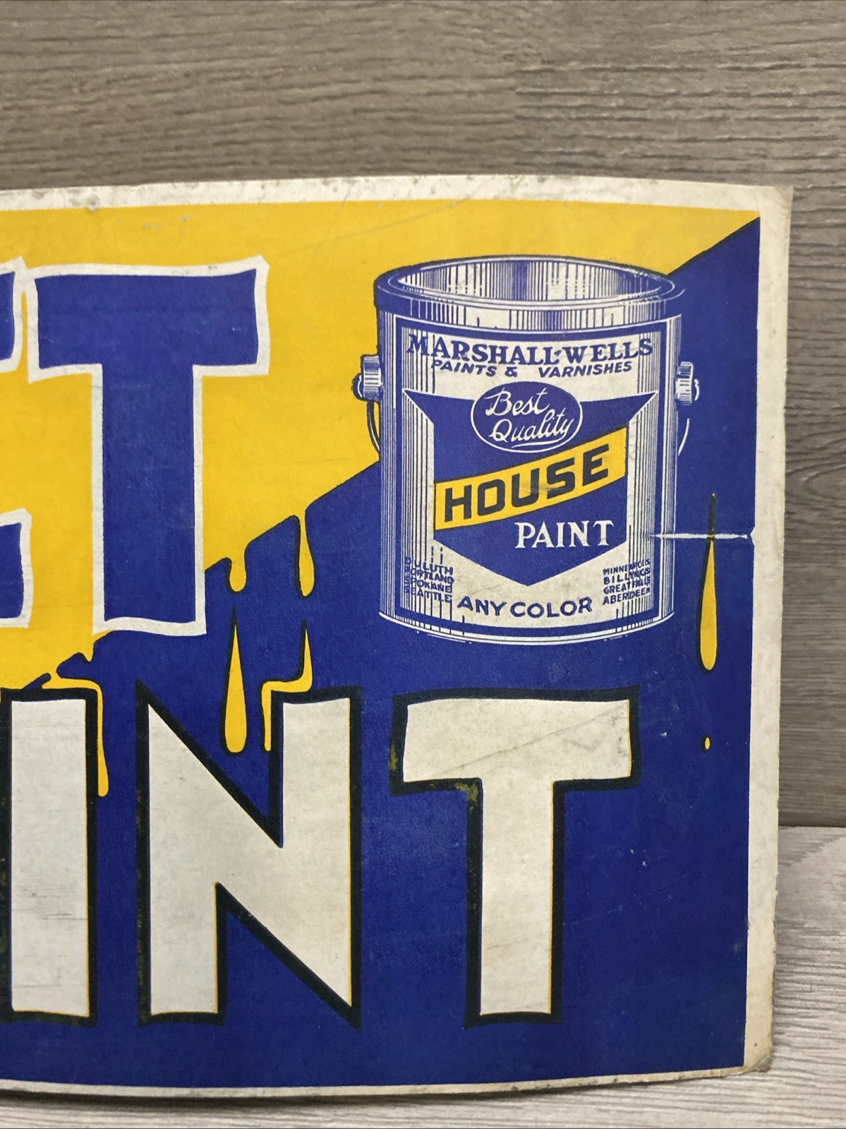 HTF Marshall-Wells Wet Paint Advertising Board Sign 11×7 Rare W/ Bucket