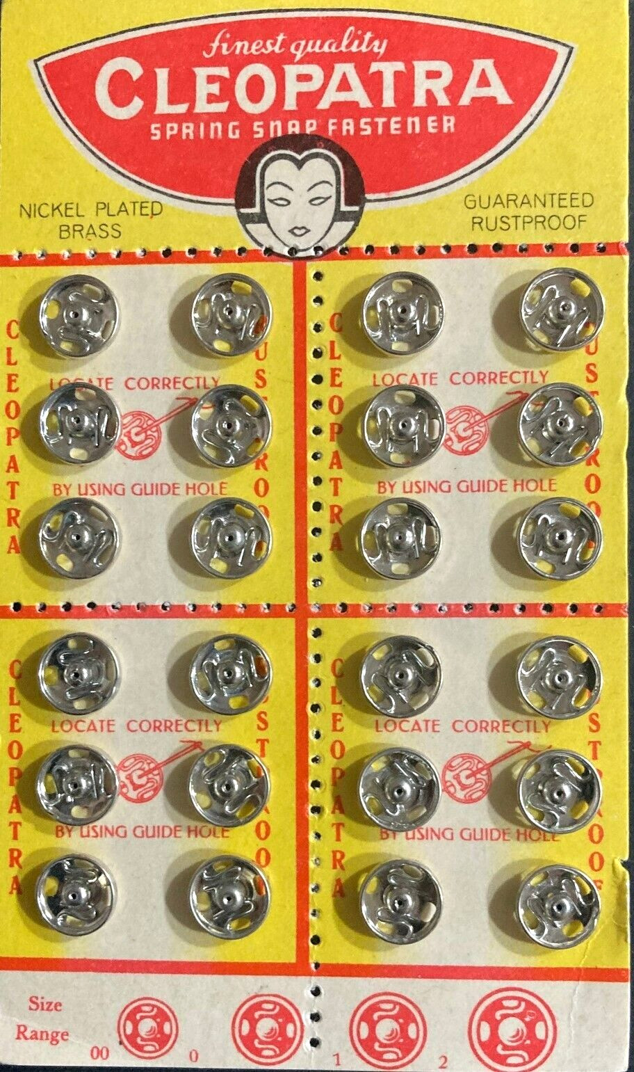Cleopatra Vintage Display Card with 24 Snap Fasteners Superb Graphics