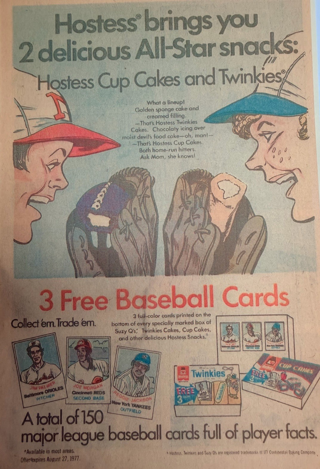 1970’s TWINKIES & HOSTESS CUP CAKES COMICAL BASEBALL CARDS Store Color Sign