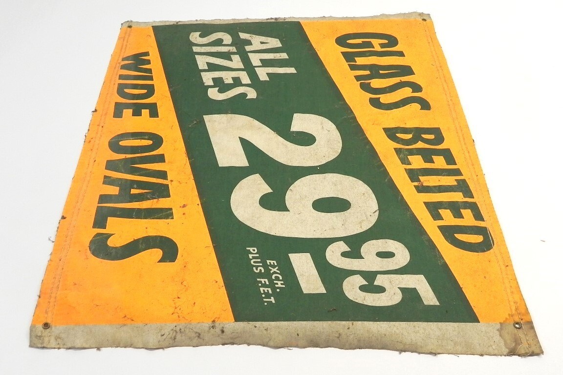 VINTAGE 1930’S-1940’S DEALER SIGN “GLASS BLETED ALL SIZES 29.95 WIDE OVALS” USED