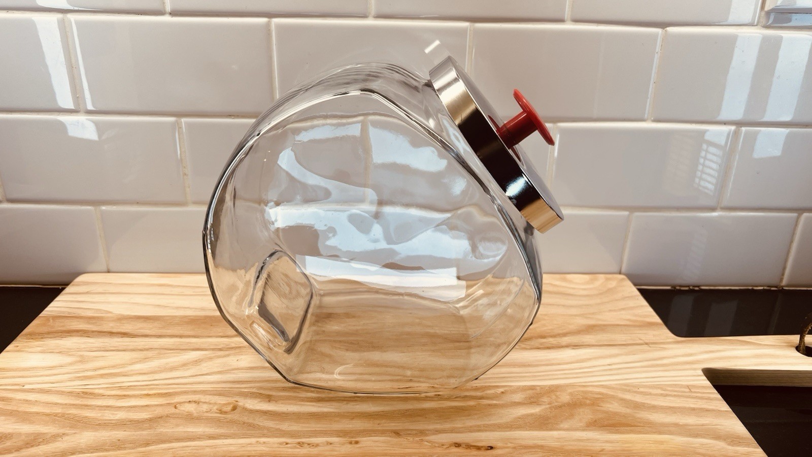 Vintage Tilted Glass Candy Canister w/Lid (Red) General Store Countertop Display