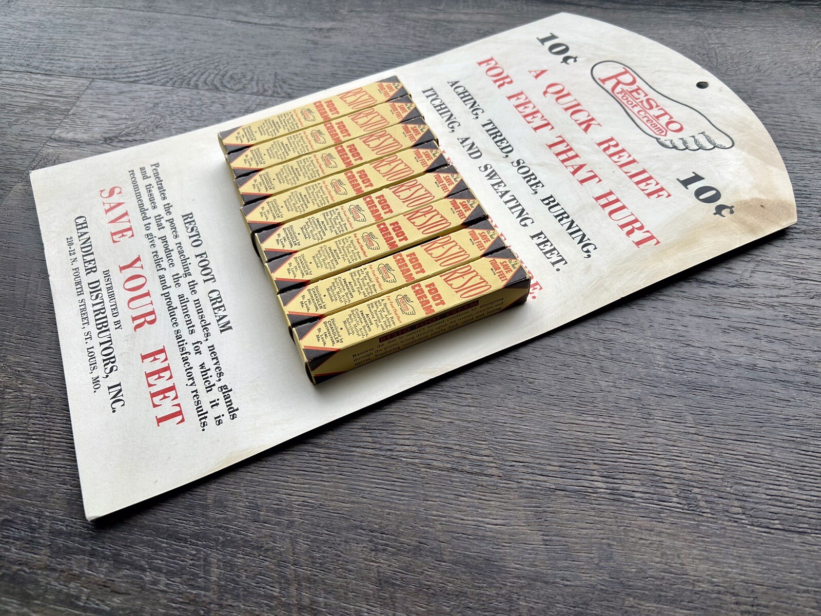 Vtg Resto Foot Cream Empty Packs On Display Point Of Sale Board Advertising Sign
