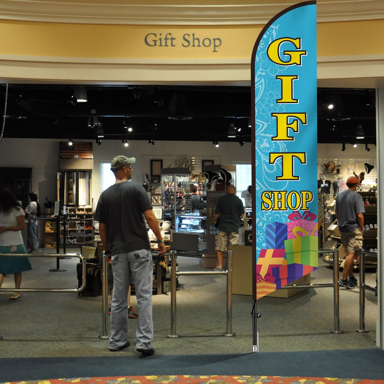 Mindsoft 2.5x12ft Gift Shop Feather Flag Windless Single-Sided Outdoor Banner Bl