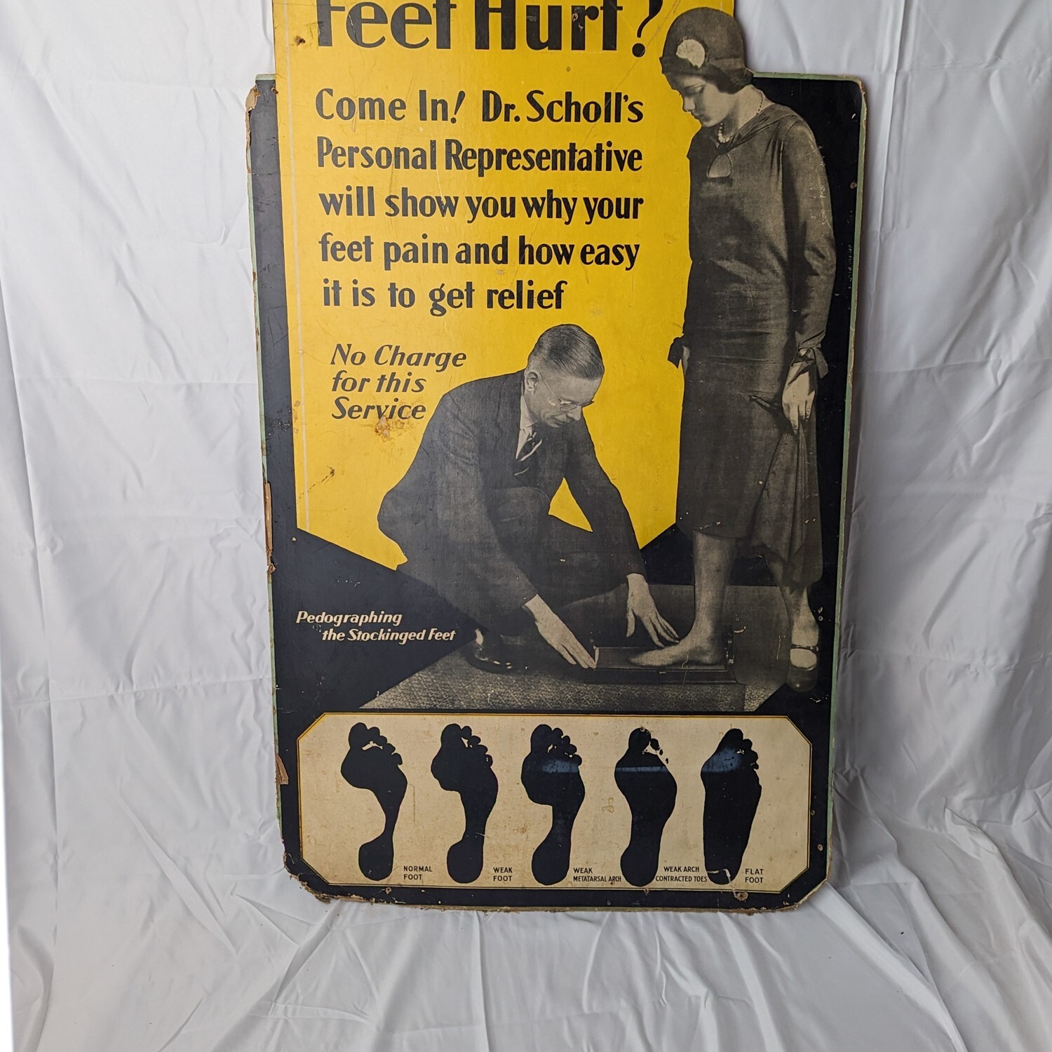 Rare Antique Dr. Scholls Easel Cardboard Store Display Sign Ad Feet Hurt? Shoe