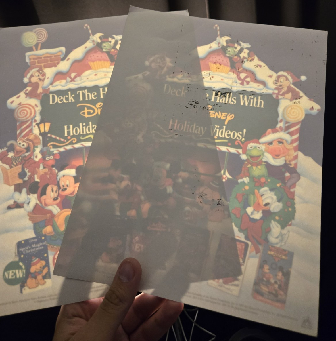 Vtg Disney Holiday VHS Video Store Window Clings Promo Mickey Kermit Lot of 2