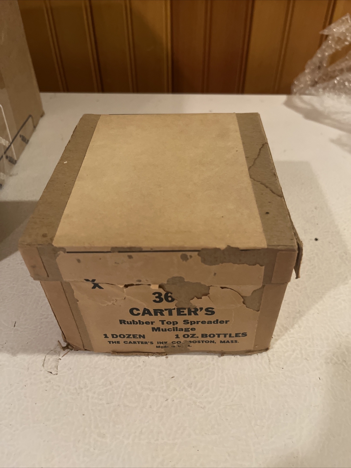 Vintage 1950s Case 12 Carter’s Mucilage Glue Glass Bottles NOS Back To School