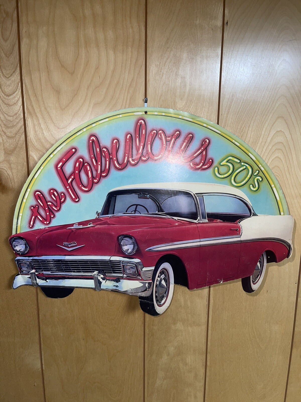 The Fabulous 50’s SIGN Cardboard 1956 Chevy Bel Air 1980’s Advertisement