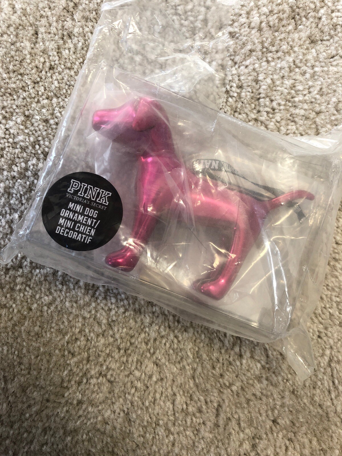 Victoria’s Secret Dog Mini Dog Ornament Pink Nation Pup Metallic Pink Hard Dog