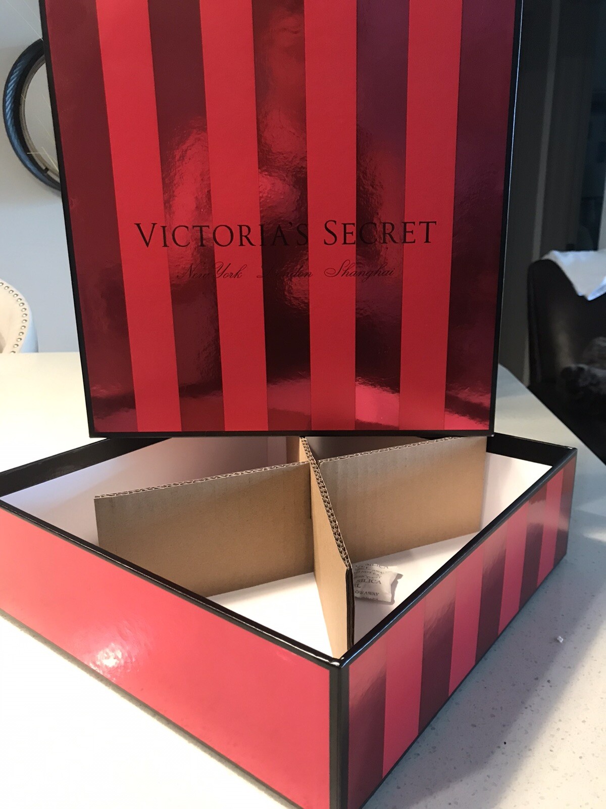 Victoria’s Secret Red Strip Hat Box NY London Shanghai Decor