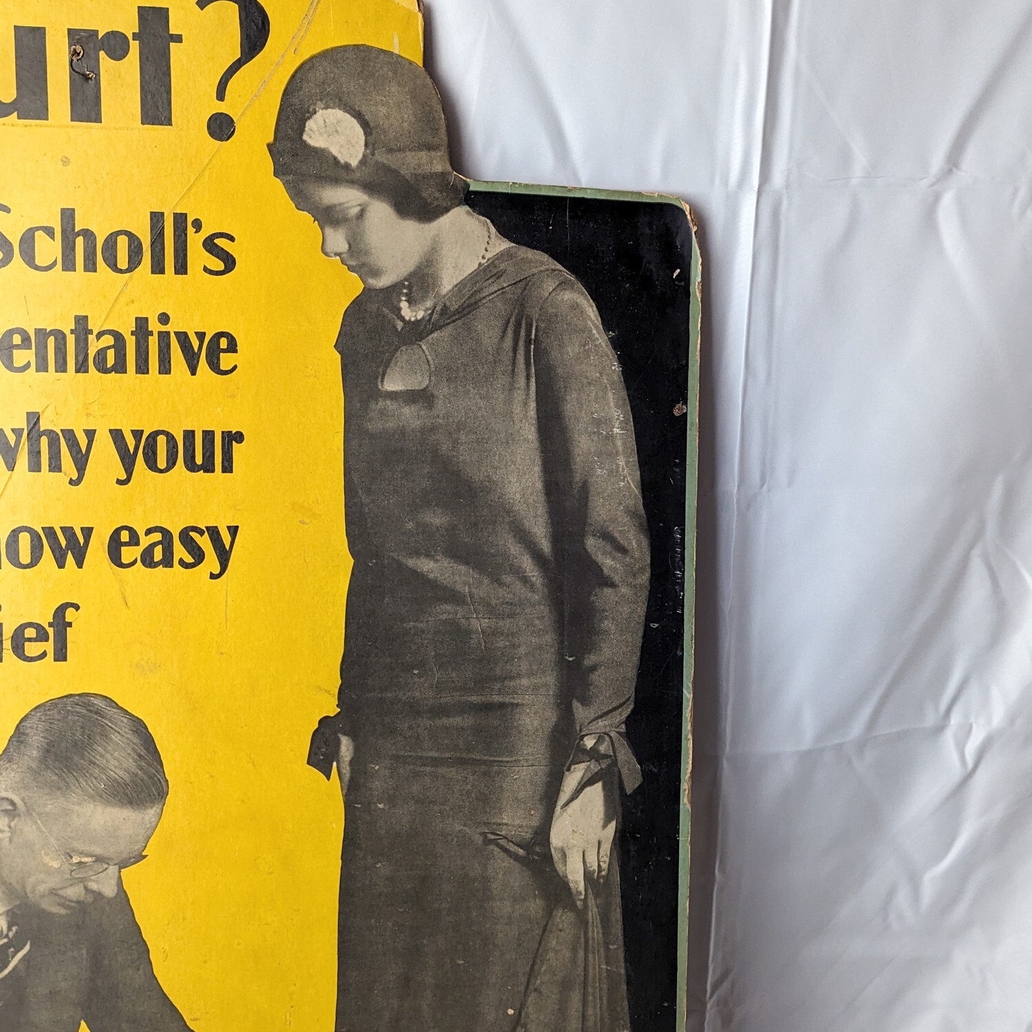 Rare Antique Dr. Scholls Easel Cardboard Store Display Sign Ad Feet Hurt? Shoe