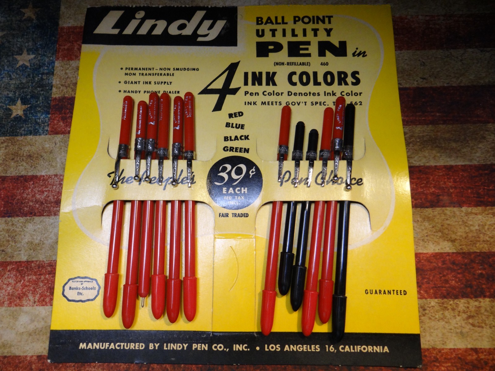 Vintage Lindy Pens Store Display with 12 Pens