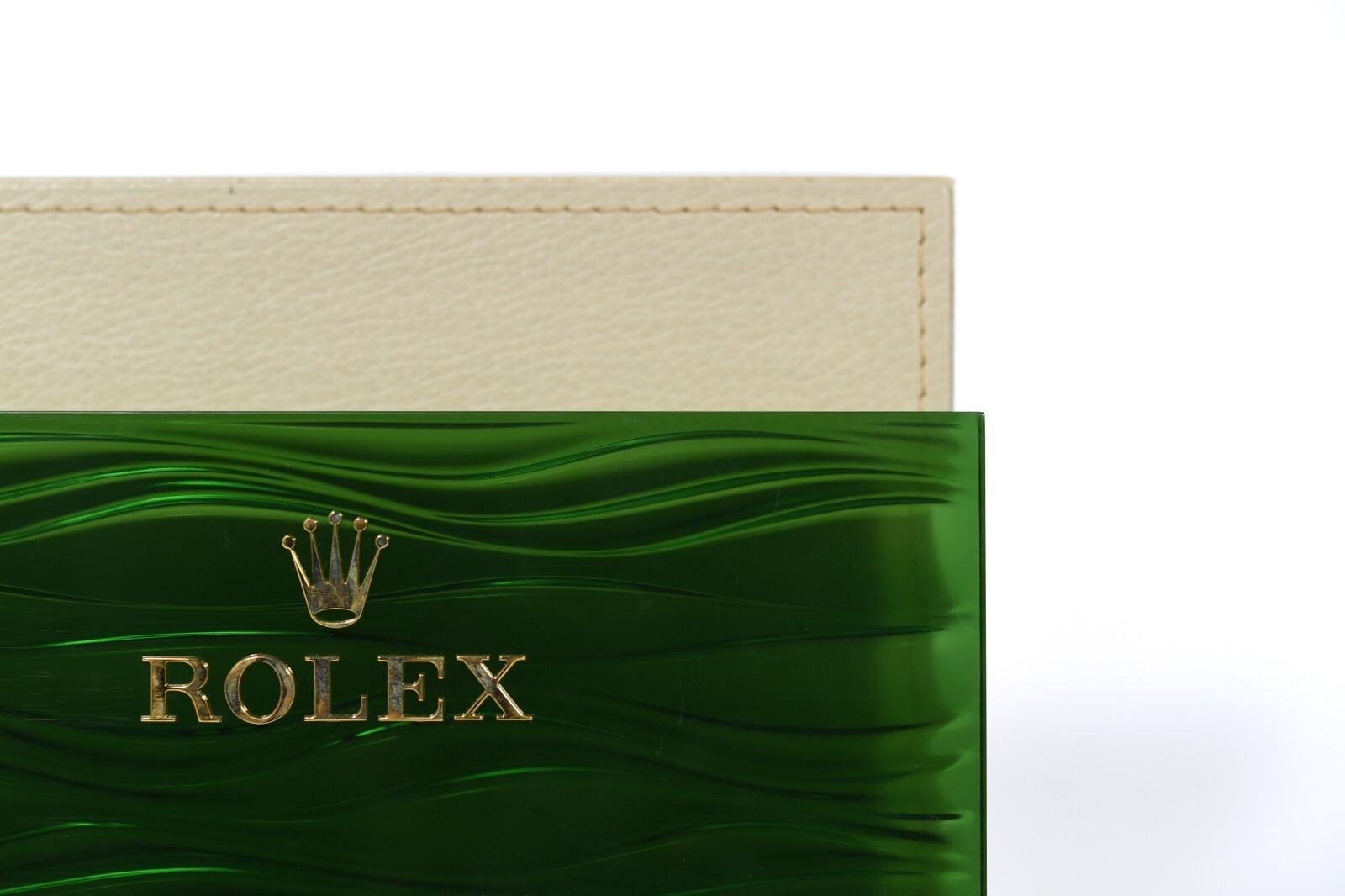 Rolex Magazine /Book Holder Acrylic And Leather Good Condition ~8 x 6 x 4 Inches