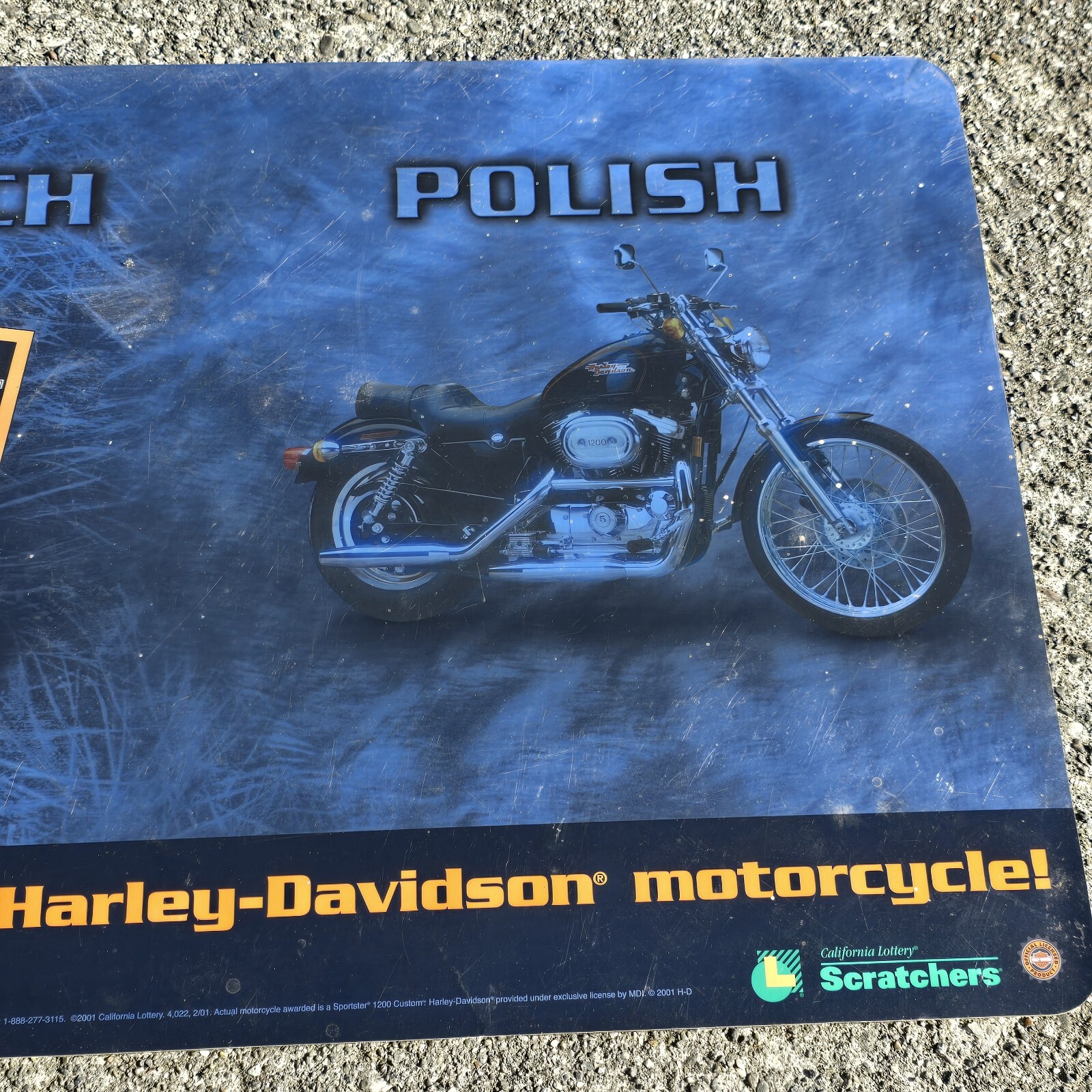 2001 Harley-Davidson Vintage California Lottery promotional store counter mat