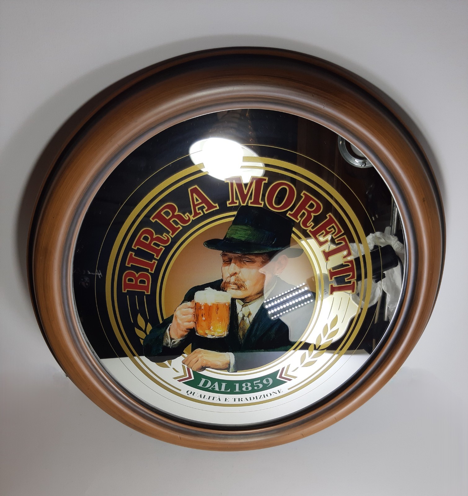 Vintage MORETTI BEER Advertising Mustache Italy Wall Picture Mirror cm 54